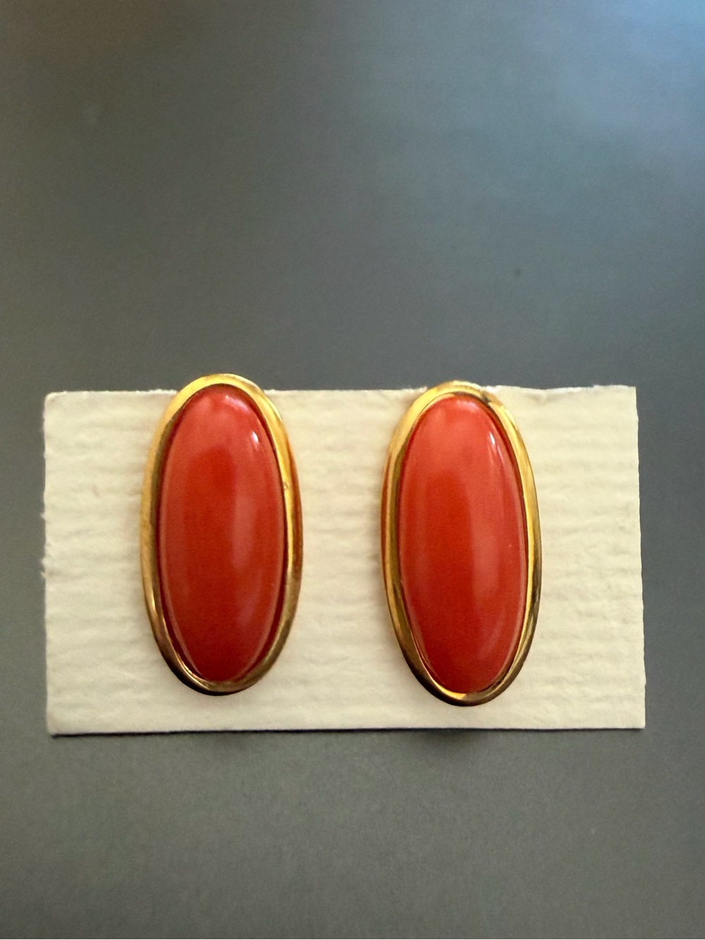 Gold-plated 800 silver coral oval stud earrings
